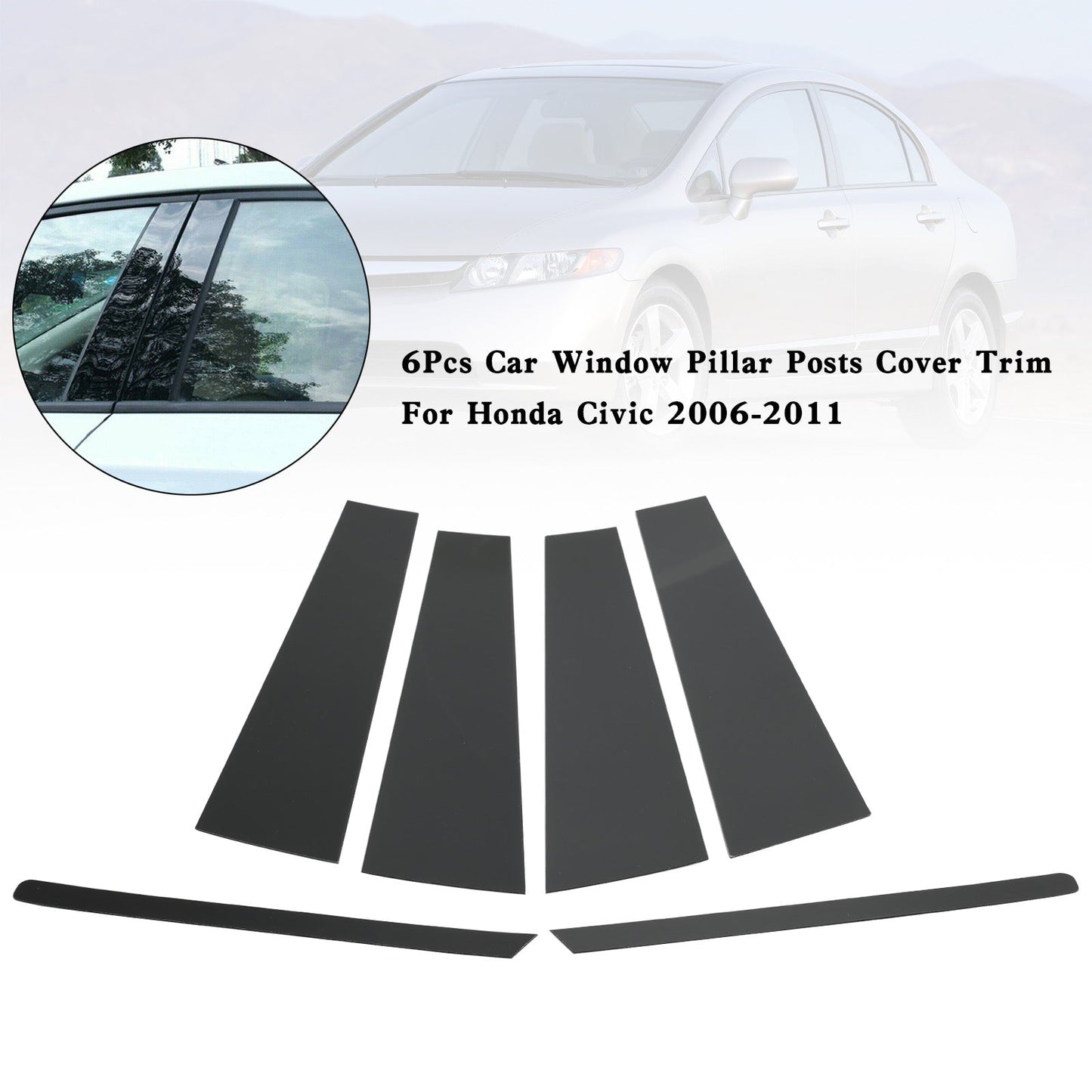 Honda Civic 2006-2011 6 pezzi rivestimento per montanti per finestrini auto