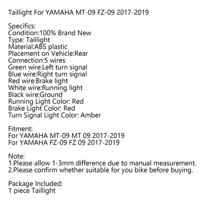 LED Freno Posteriore Indicatori di Direzione Fanale Posteriore per YAMAHA MT-09 FZ-09 2017-2019 Generico