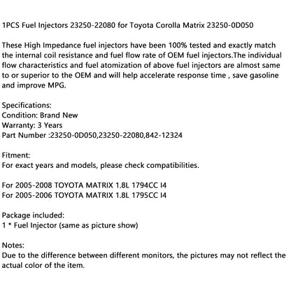 1PCS Iniettori di Carburante 23250-22080 per Toyota Corolla Matrix 23250-0D050 Generico