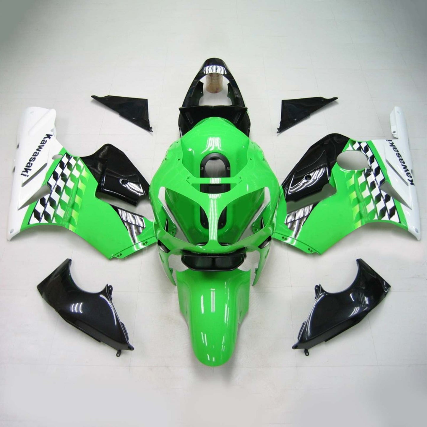 Amotopart Kawasaki 2000-2001 kit di vestia nera ZX12R Green