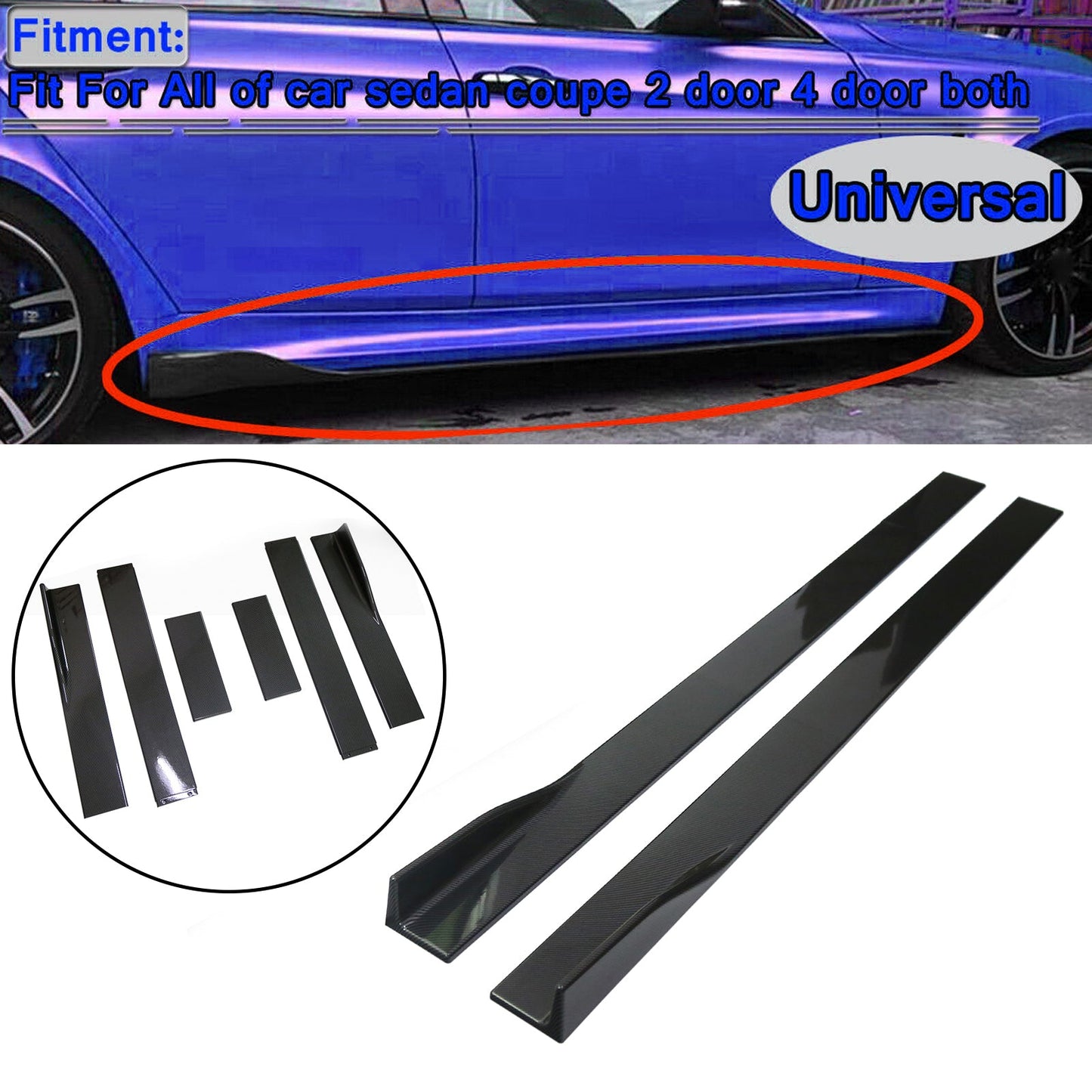 86.6" Universal Side Skirt Extensions Rocker Panel Splitter Lip Look in fibra di carbonio Generico