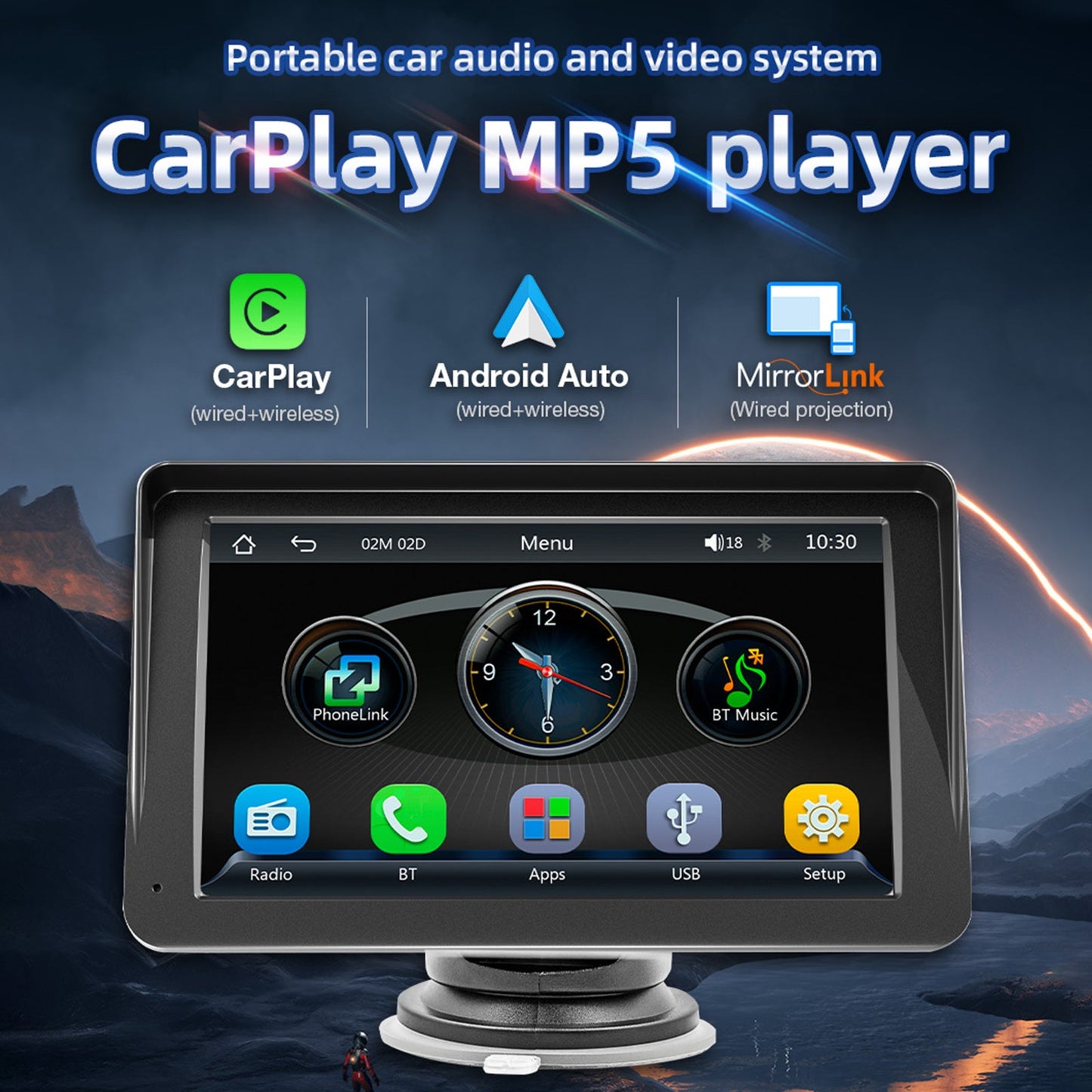 Telecomando per parasole Bluetooth multimediale per auto MP5 wireless Carplay da 7 pollici