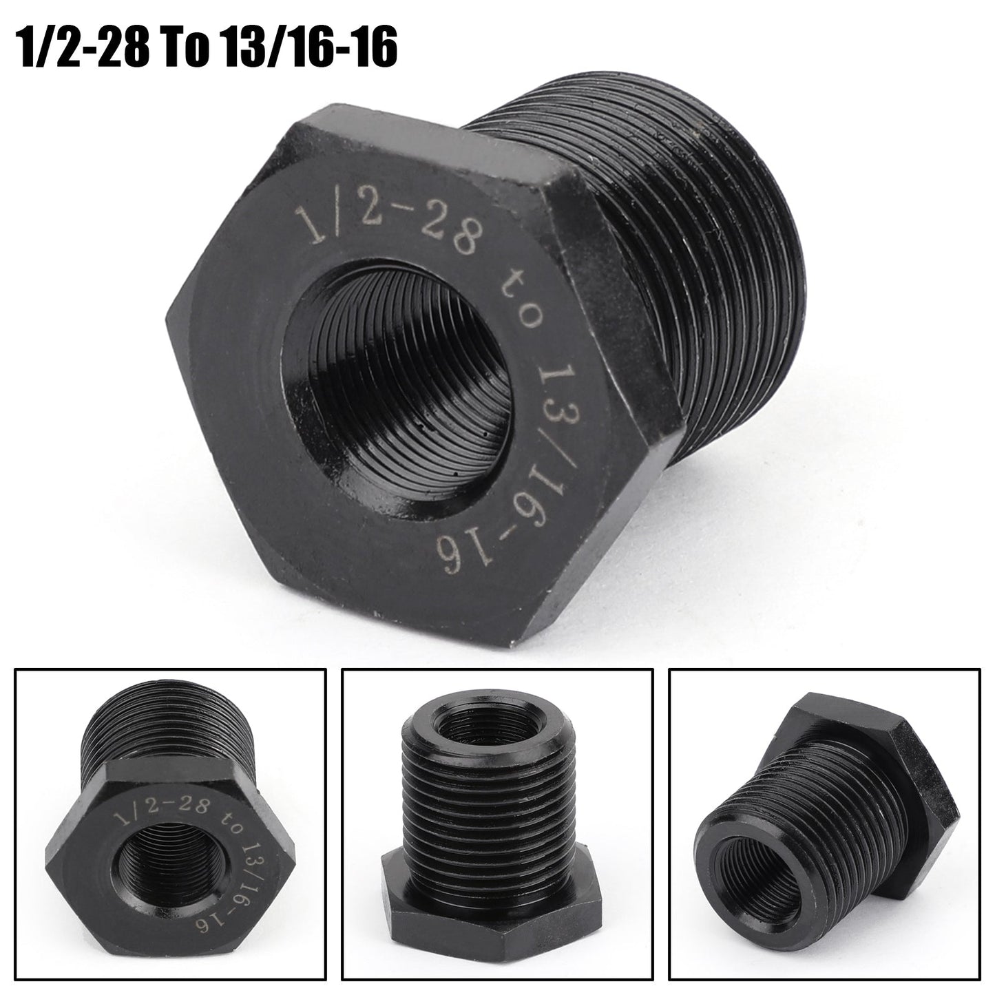 3PCS 1/2-28 a 3/4-16, 13/16-16, 3/4 NPT Filettatura Adattatori Filtro Olio Nero Nuovo