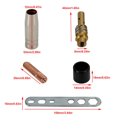 24 Pcs 15AK MIG/MAG Torcia di Saldatura Punte di Contatto Supporto Ugello Gas Collo di Cigno Parti