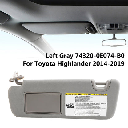 Toyota Highlander 2014-2019 Visiera parasole sinistra con Vanity grigio chiaro 74320-0E074-B0