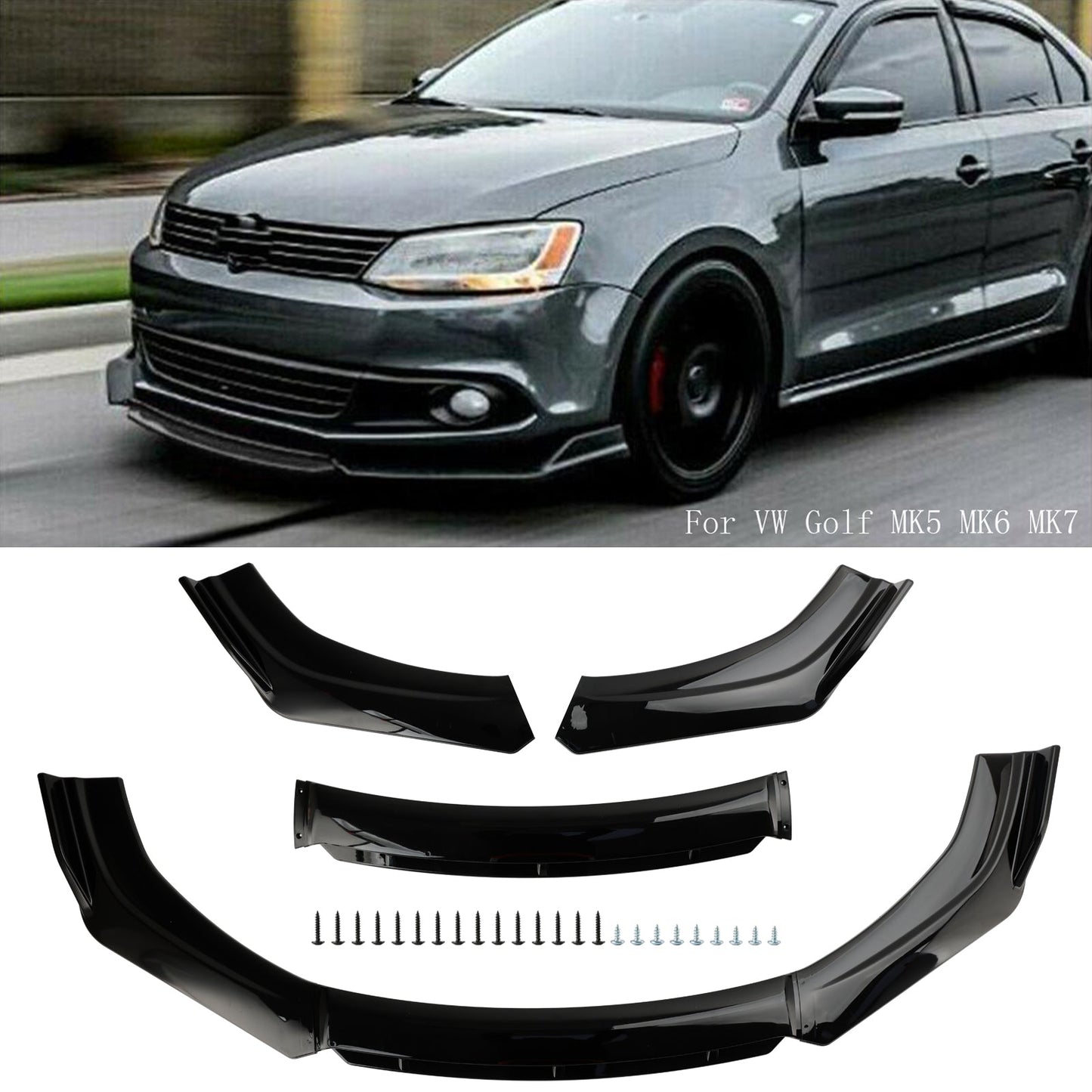 4 pezzi protezione diffusore splitter kit corpo labbro paraurti anteriore universale per auto nero