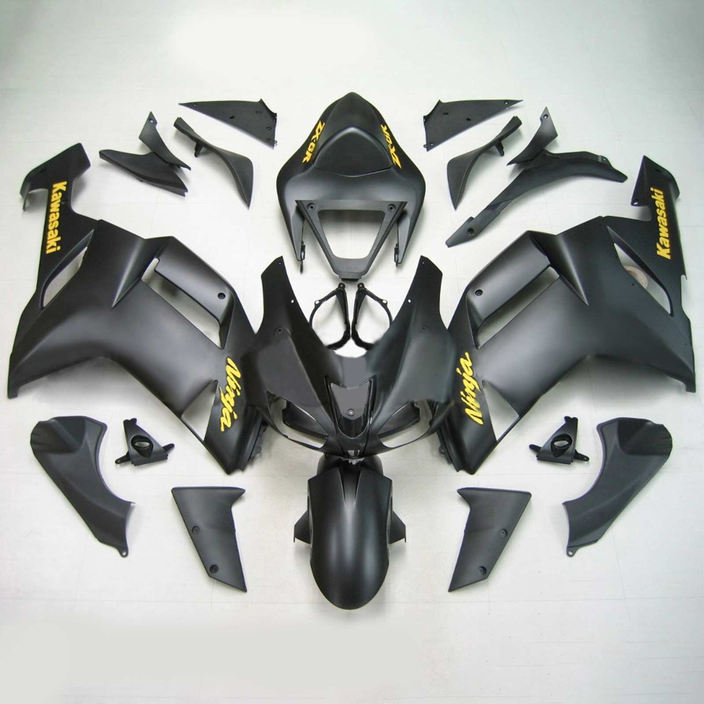 Amotopart Kawasaki 2007-2008 ZX6R 636 Matt Nero con kit di vendita logo giallo