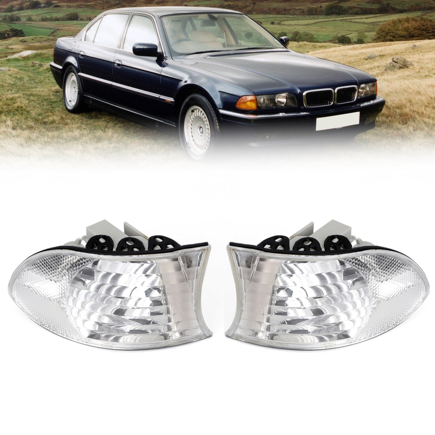 1999-2001 BMW Serie 7 E38 Luci d&#39;angolo Coppia di luci di parcheggio Bianco Ambra