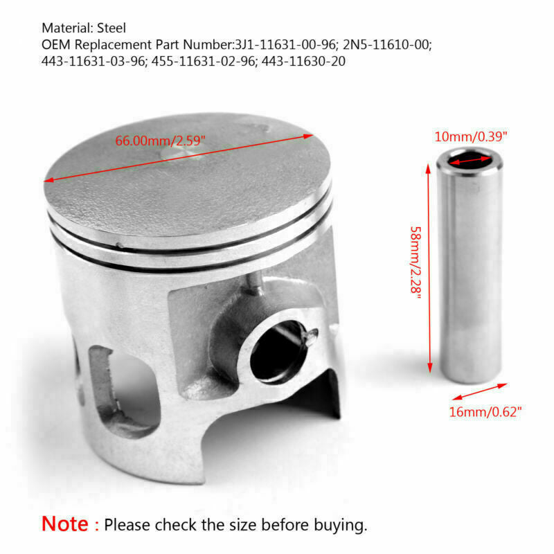 STD 66.00mm 2N5-11610-00 Kit pistone per Yamaha DT175 YT175 MX175 1974-1982 Generico