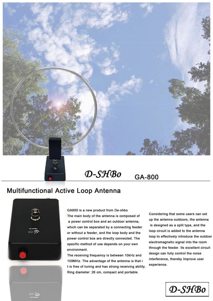 GA-800 Antenna ad anello attiva Antenna a onde corte Antenna HF da 10 KHz-159 MHz per radio