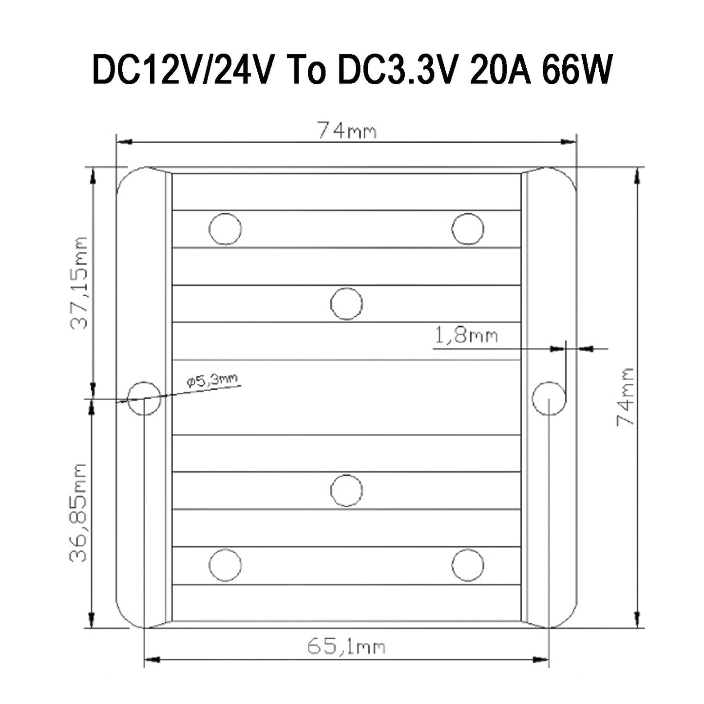 DC 12V/24V A 3.3V 20A 66W Convertitore Regolatore Alimentatori Trasformatore