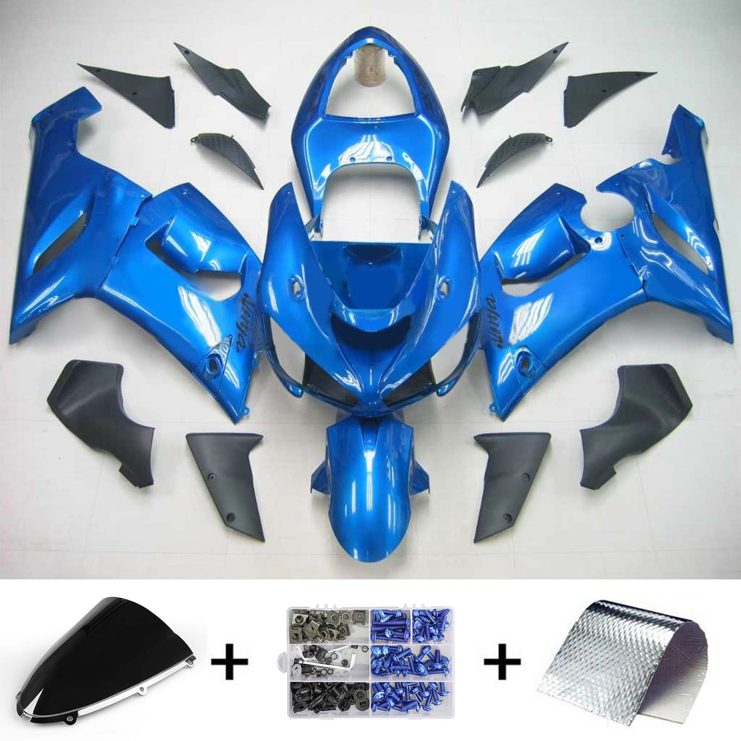 Amotopart Kawasaki 2005-2006 ZX6R 636 Kit di paura blu lucido