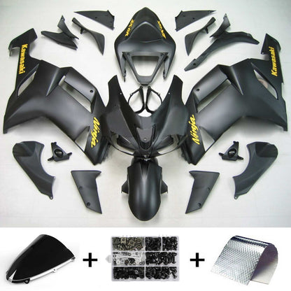 Amotopart Kawasaki 2007-2008 ZX6R 636 Matt Nero con kit di vendita logo giallo