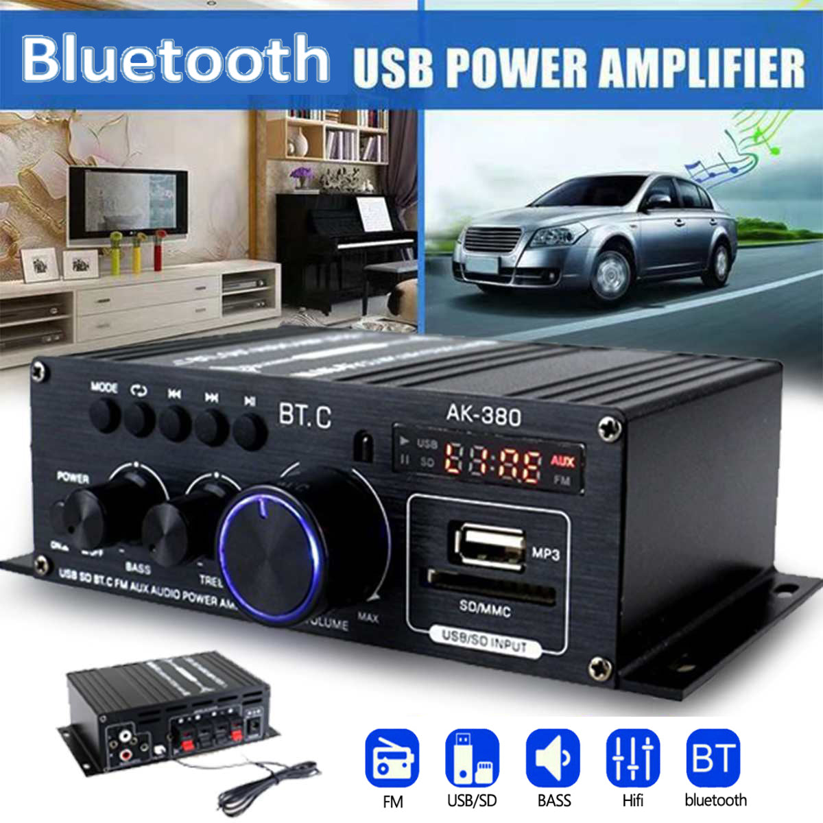 Bluetooth 2.0CH 400W Hi-Fi Auto Stereo 12V MP3 Amplificatore audio per auto Radio Booster