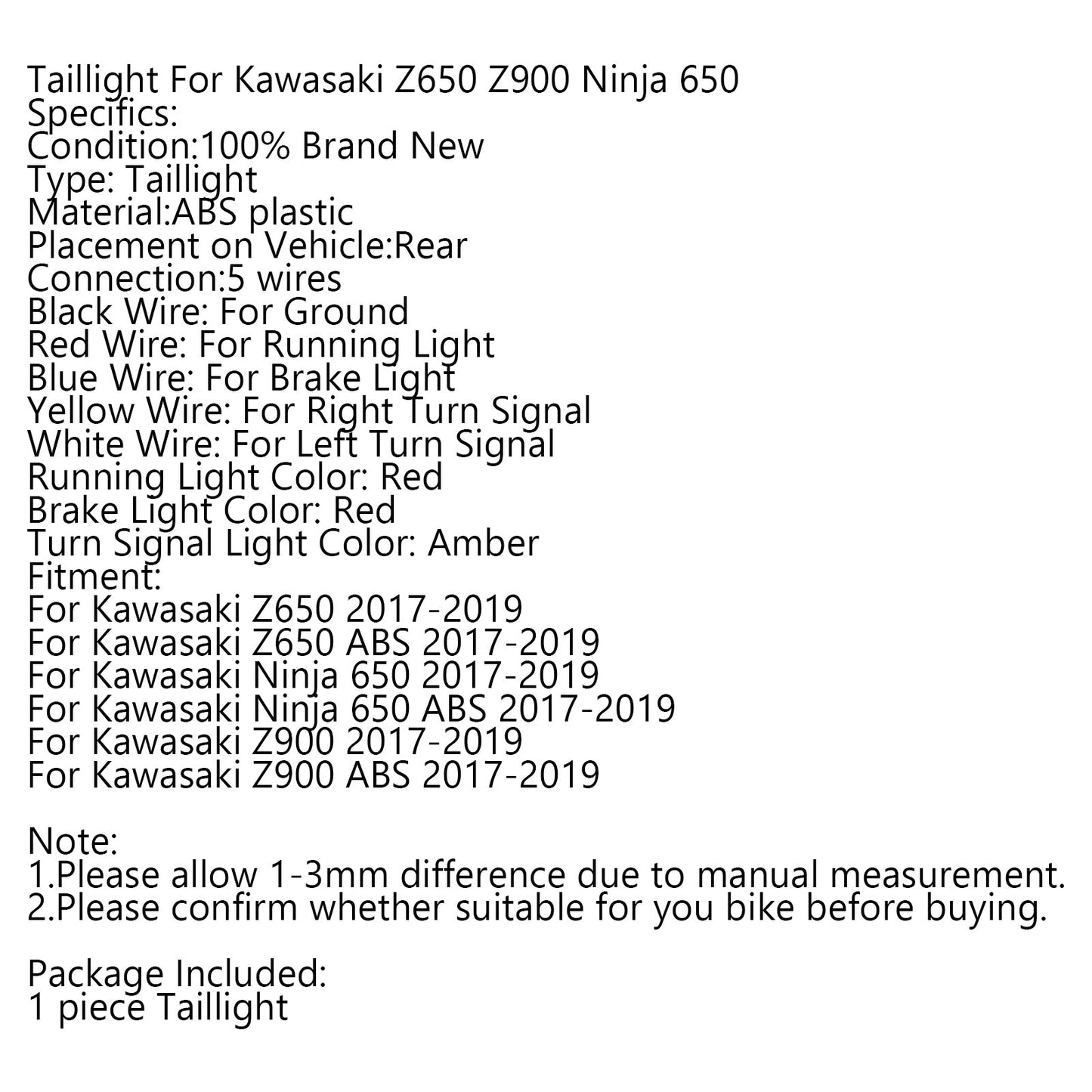 Freno a LED indicatori di direzione fanale posteriore per Kawasaki Z650 Ninja 650 Z900 17-19 argento generico