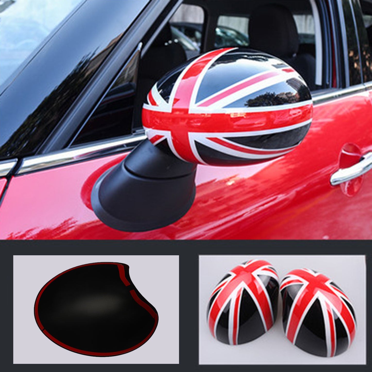 MINI Cooper R55 R56 R57 2 copri specchietti con bandiera britannica Union Jack nero/rosso