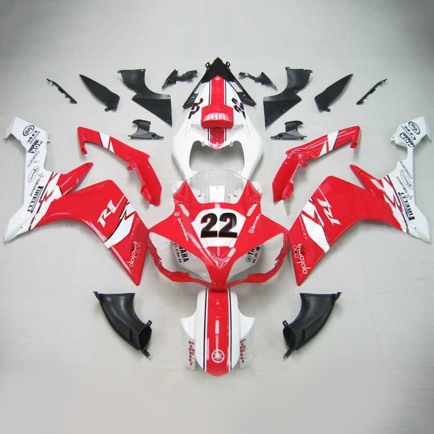 Amotopart Yamaha 2007-2008 YZF 1000 R1 Kit di spostamento bianco rosso