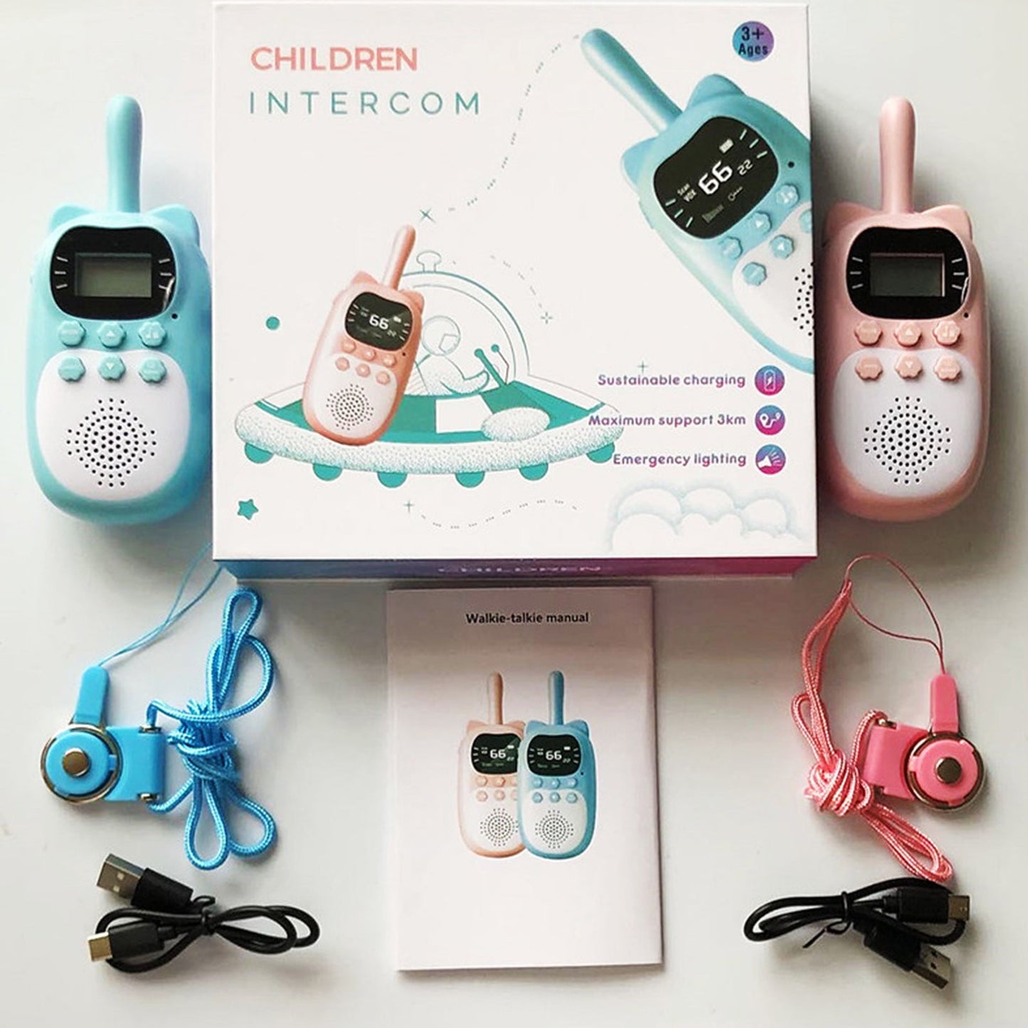 Confezione da 2 walkie talkie per bambini 22 canali radio a 2 vie portata 3 km palmare originale