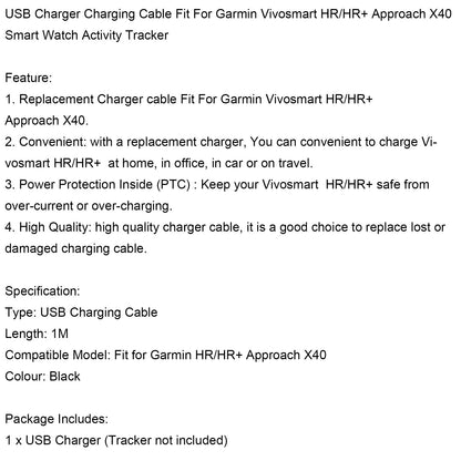 Caricabatterie USB Cavo dati di ricarica Cavo adatto per orologio Garmin Vivosmart 3/4/HR