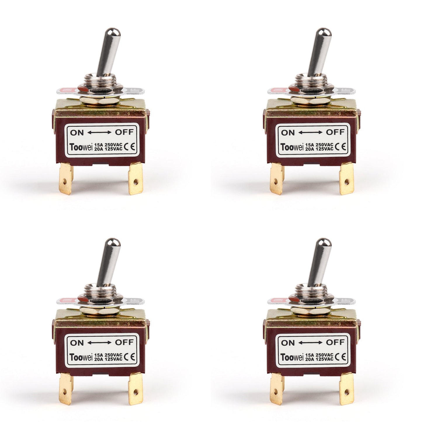 4 pezzi 2 terminali 4 pin ON-OFF 15A 250 V interruttore a levetta avvio DPST grado industriale