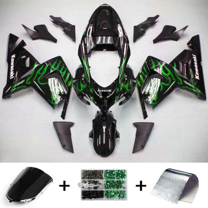 Amotopart Kawasaki 2004-2005 ZX10R Nero con kit di spostamento della linea verde