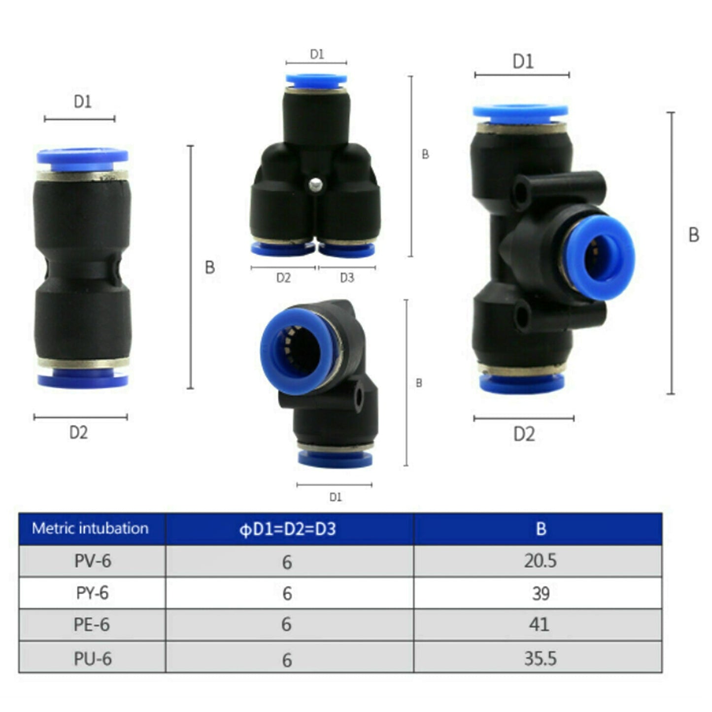 Raccordi per linea pneumatica con connettore a pressione in plastica da 40 pezzi, diametro esterno 6 mm