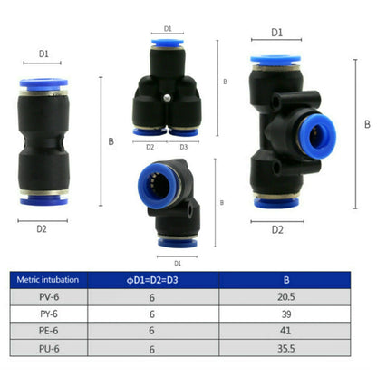 Raccordi per linea pneumatica con connettore a pressione in plastica da 40 pezzi, diametro esterno 6 mm