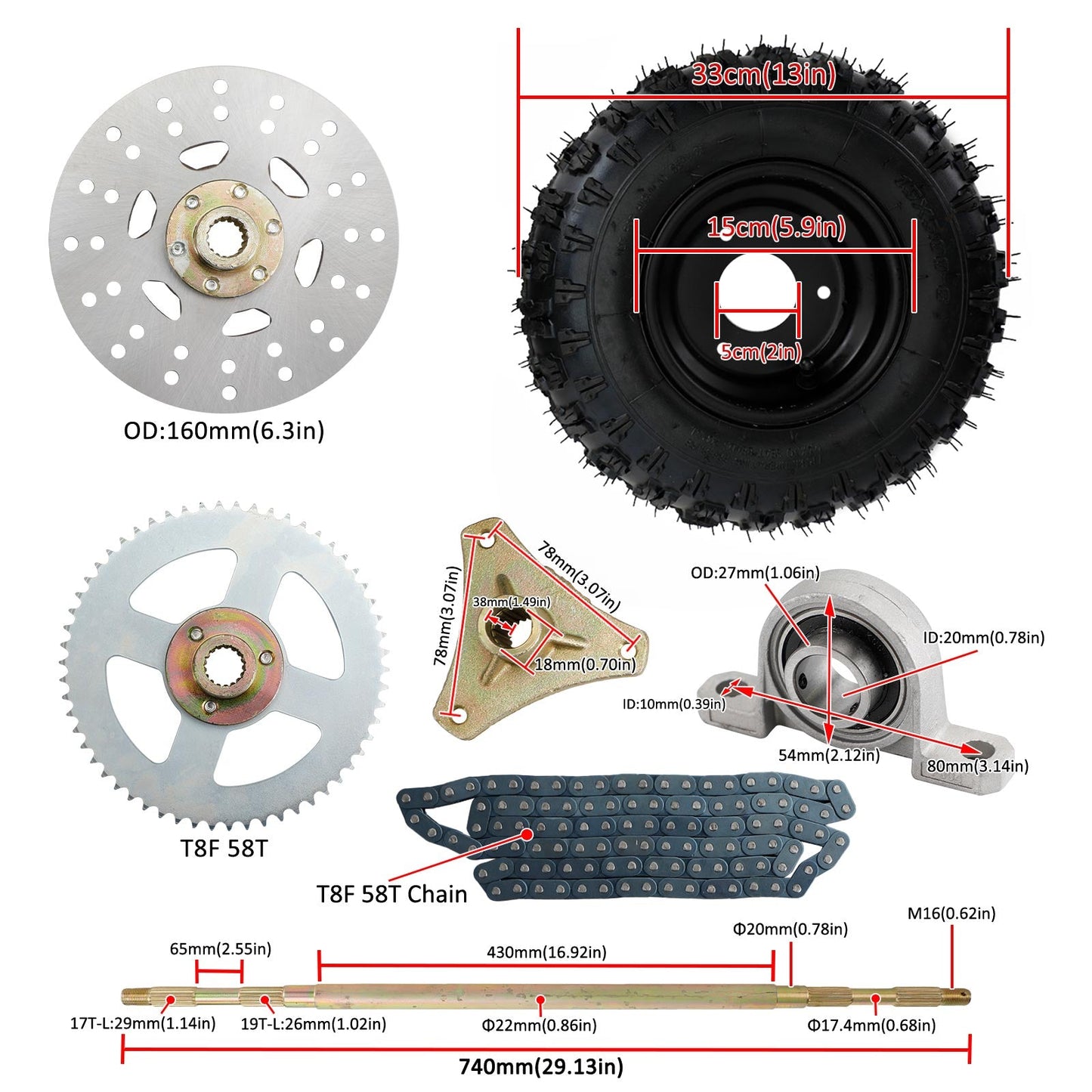 Vari ATV Quad Go Kart Kit assale posteriore dal vivo Pignone Freno Gruppo freno ruota