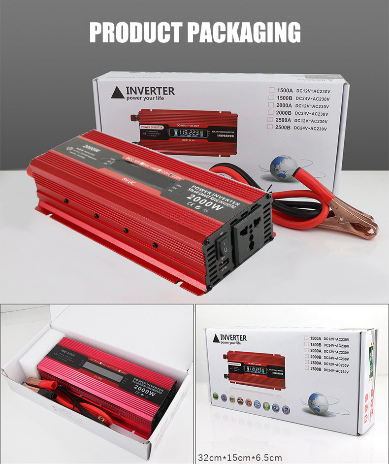 Convertitore di alimentazione per auto Convertitore DC 12V a AC 220V LCD 2000W Display LED trasformatore