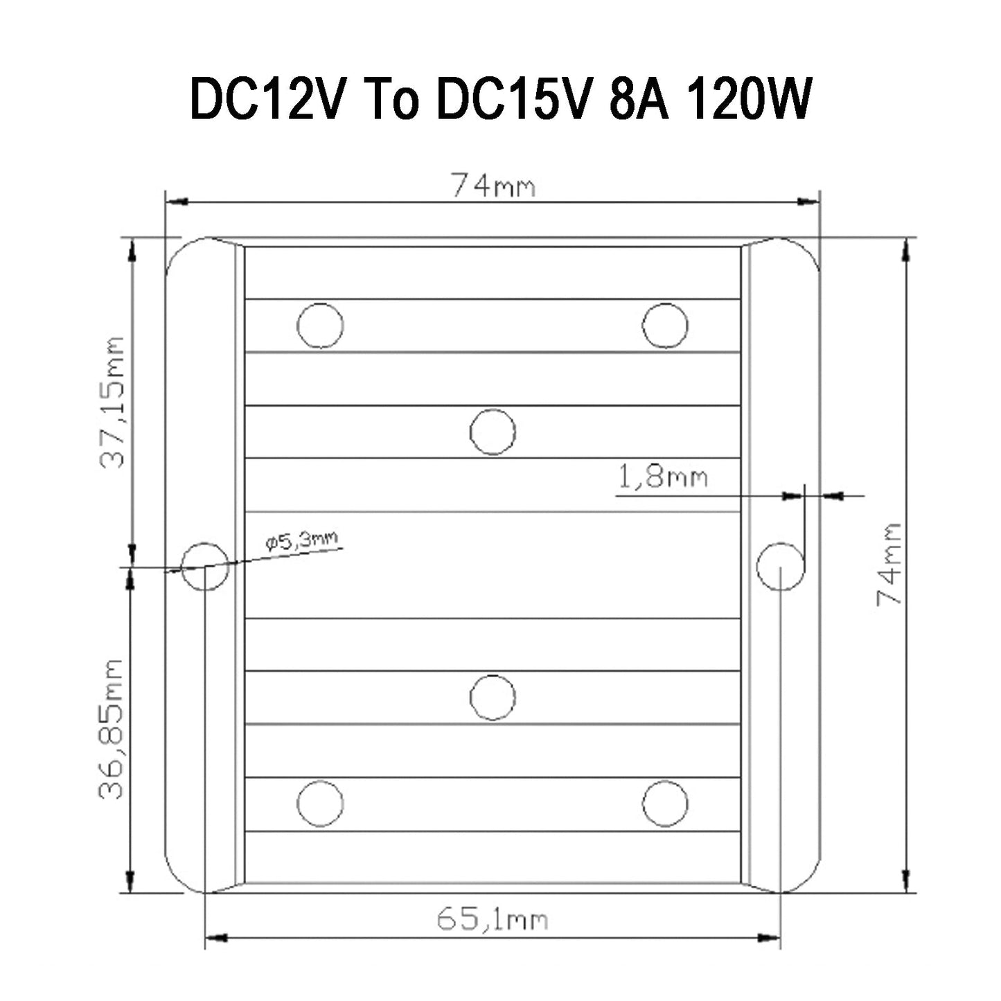 Regolatore convertitore DC/DC impermeabile 12V Step fino a 15V 8A 120W