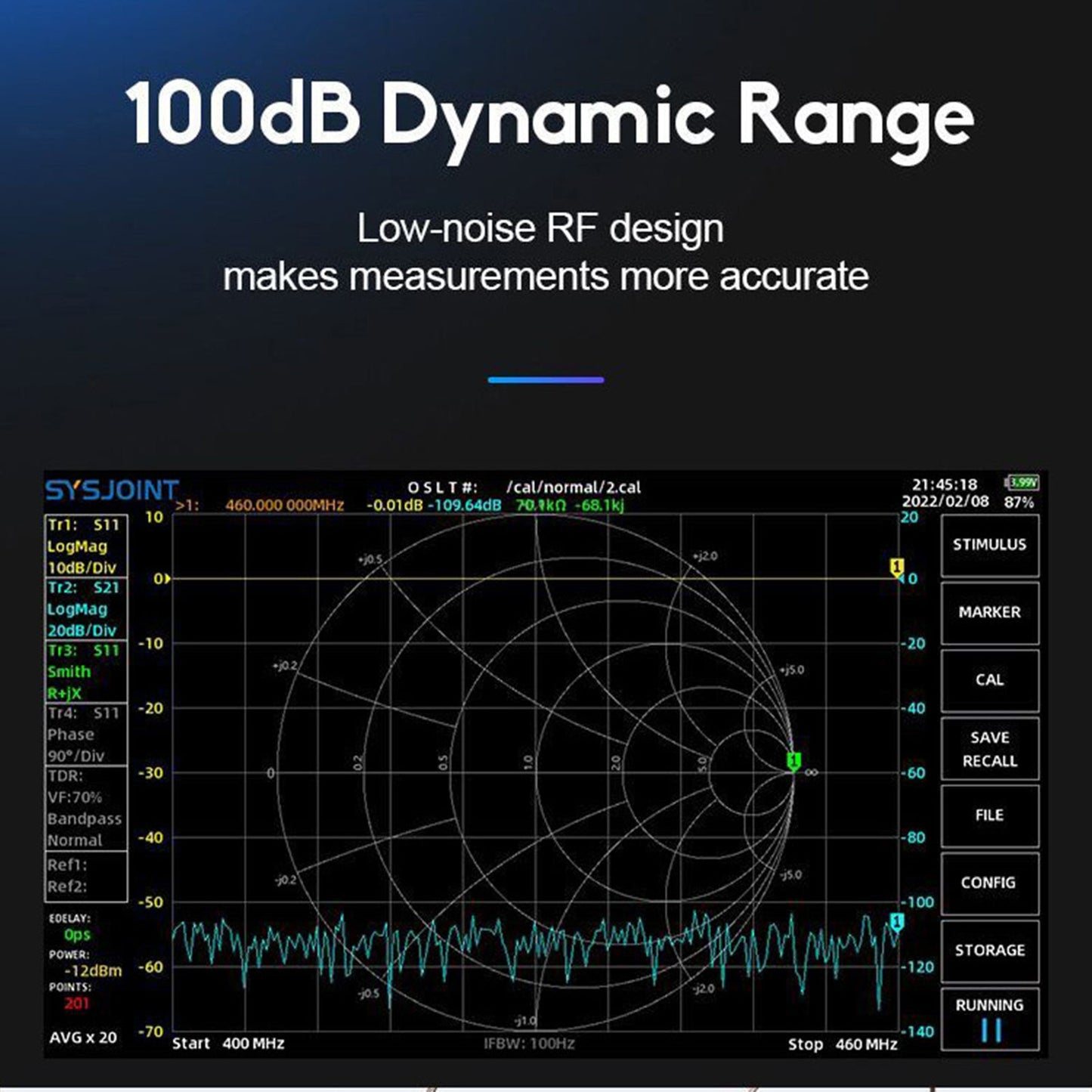 SV4401A 50KHz-4.4GHz Vector Network Vector Analyzer 100Db NanoVNA dinamico