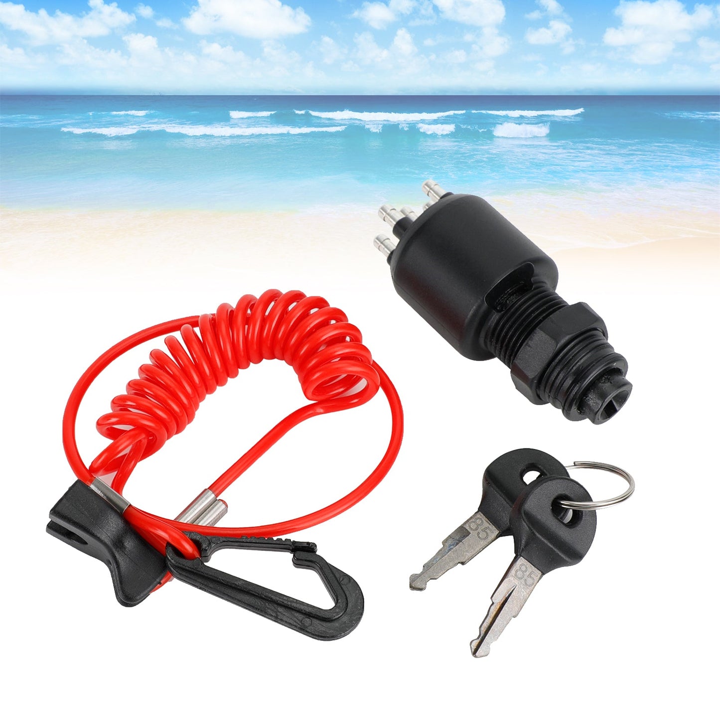 Interruttore a chiave di accensione e cordino di sicurezza adatto per Johnson Evinrude 5005801 175974