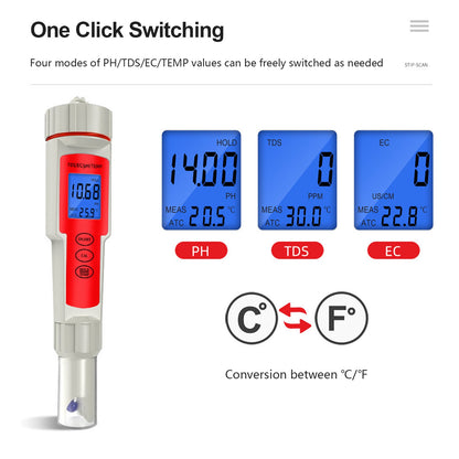 Tester di analisi della qualità dell&#39;acqua della penna del misuratore digitale 4in1 PH/TDS/EC/temperatura