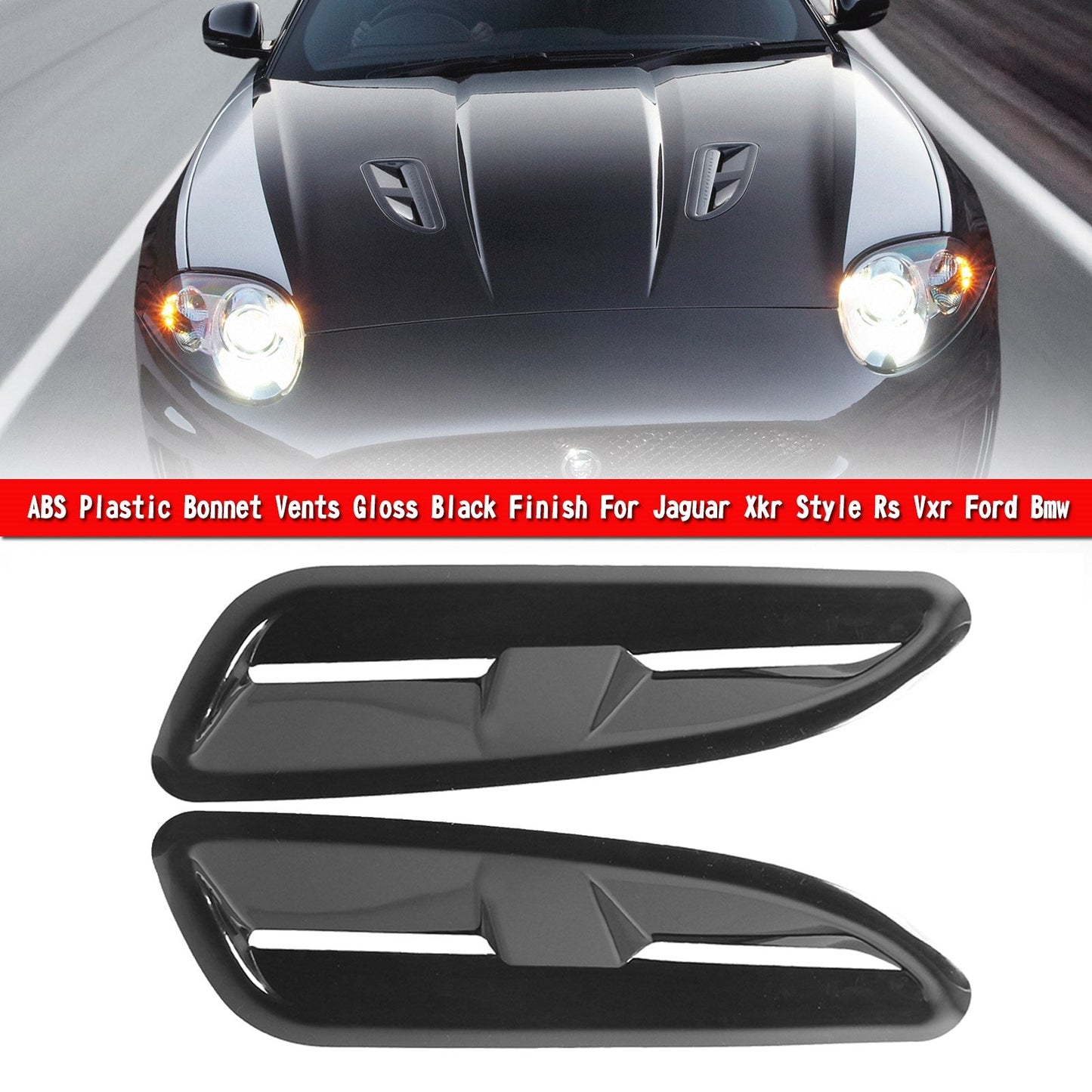 Prese d'aria per cofano in plastica ABS Finitura nera lucida per Jaguar Xkr Style Rs Vxr Ford Bmw