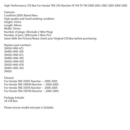 Sostituzione scatola CDI per Honda TRX350FE TRX350FM TRX350TE TRX350TM 00 01 02 03 05 Generico