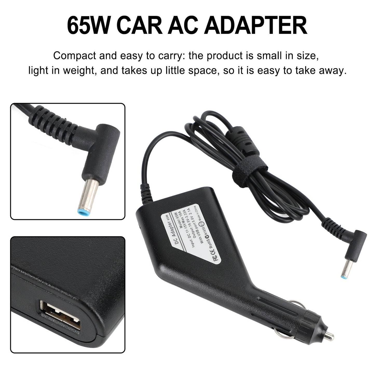 Caricabatteria da 65W per adattatore CA per auto per notebook Dell Laptop 4.5x3.0mm 19.5V 3.33A