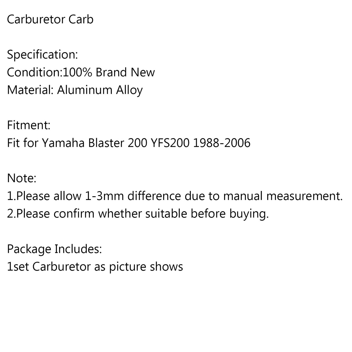 Carburatore Carb adatto per Yamaha BLASTER 200 YFS200 YFS 200 CARBY 1988-2006 Generico
