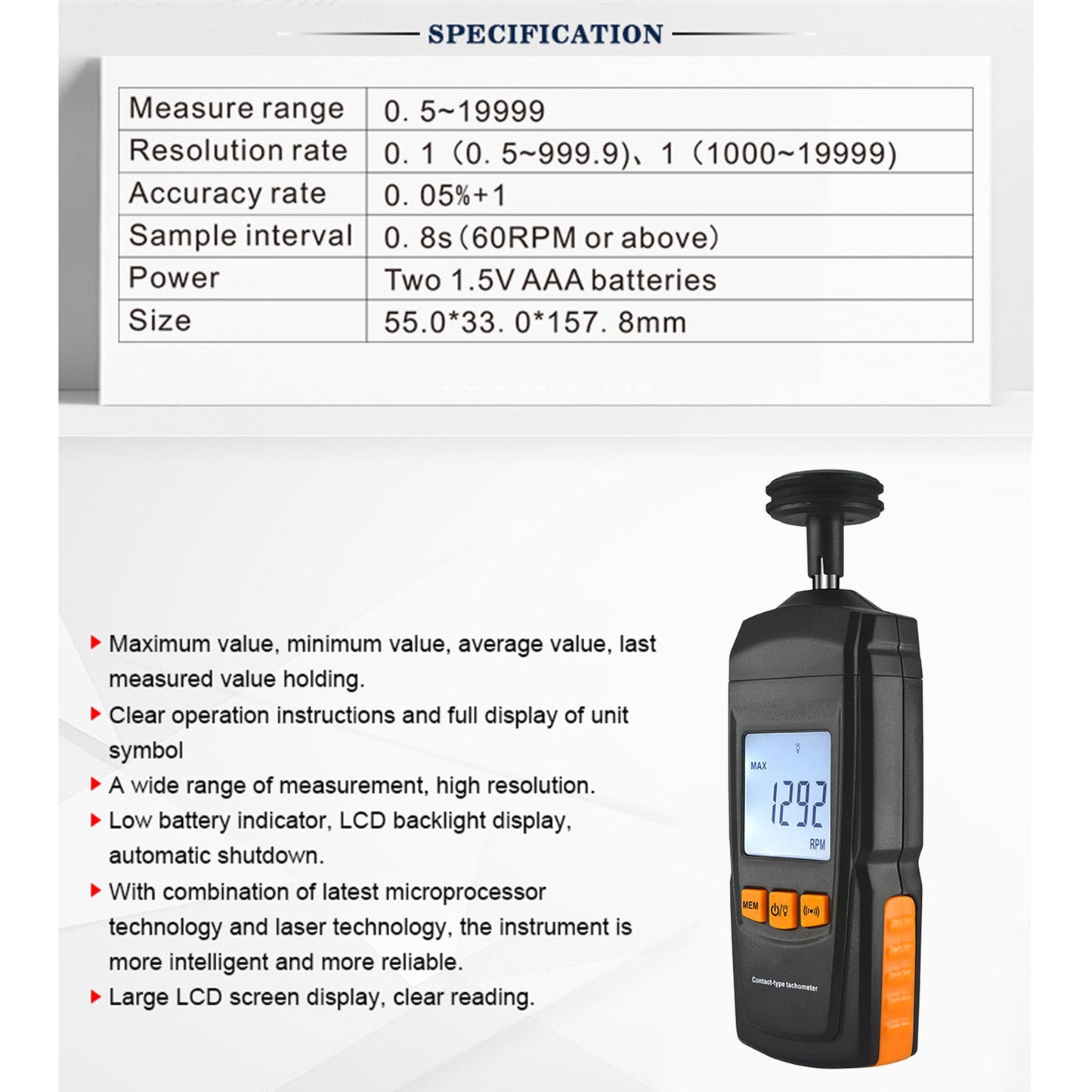 GM8906 Contagiri motore digitale portatile Tachimetro LCD Tachimetro RPM Tester