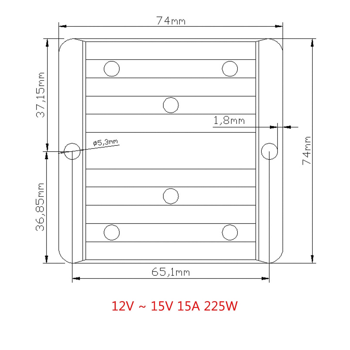 Regolatore convertitore DC/DC impermeabile 12V Step Up fino a 15V 15A 225W