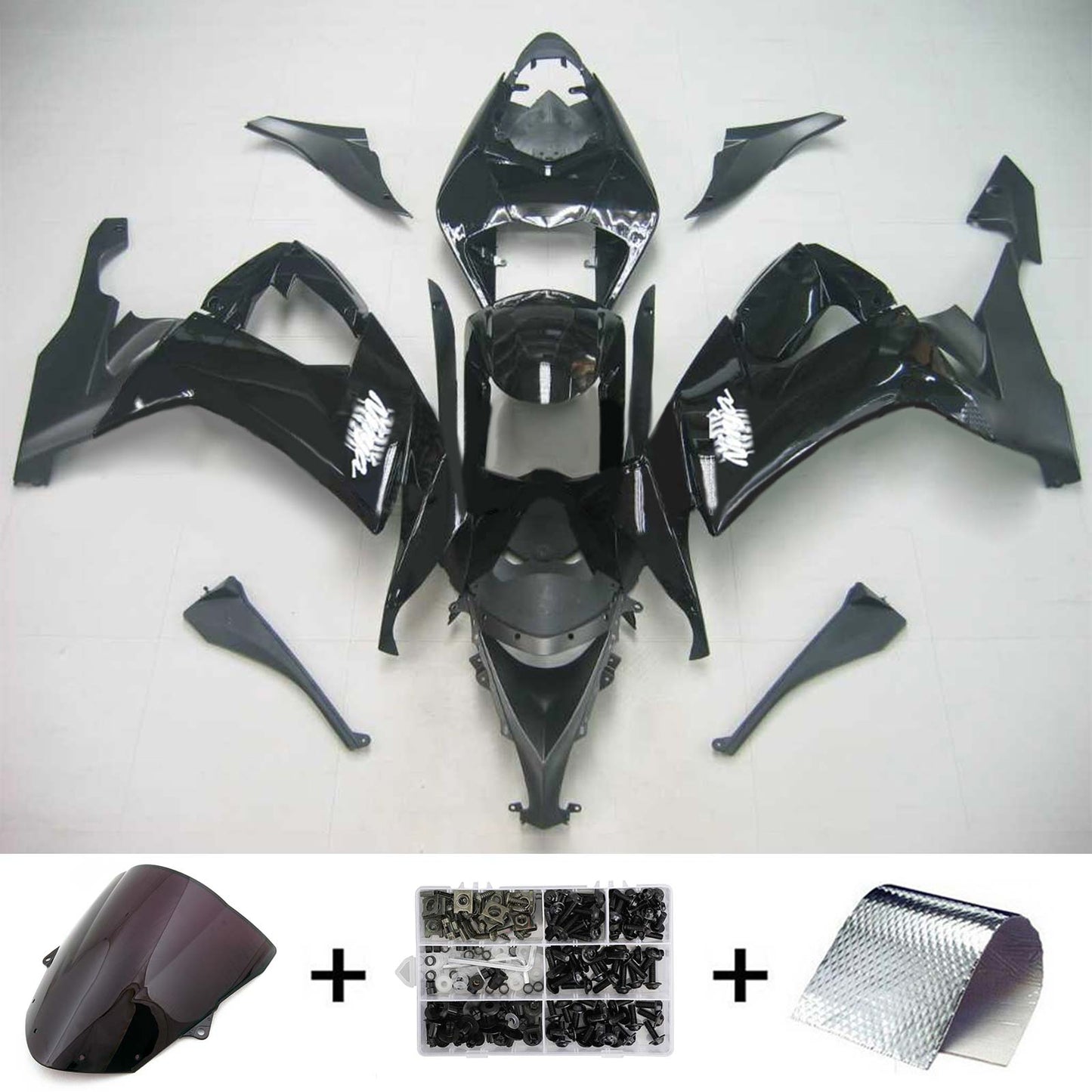 Amotopart Kawasaki ZX10R 2008-2010 Kit di travestimento nero lucido e Matt