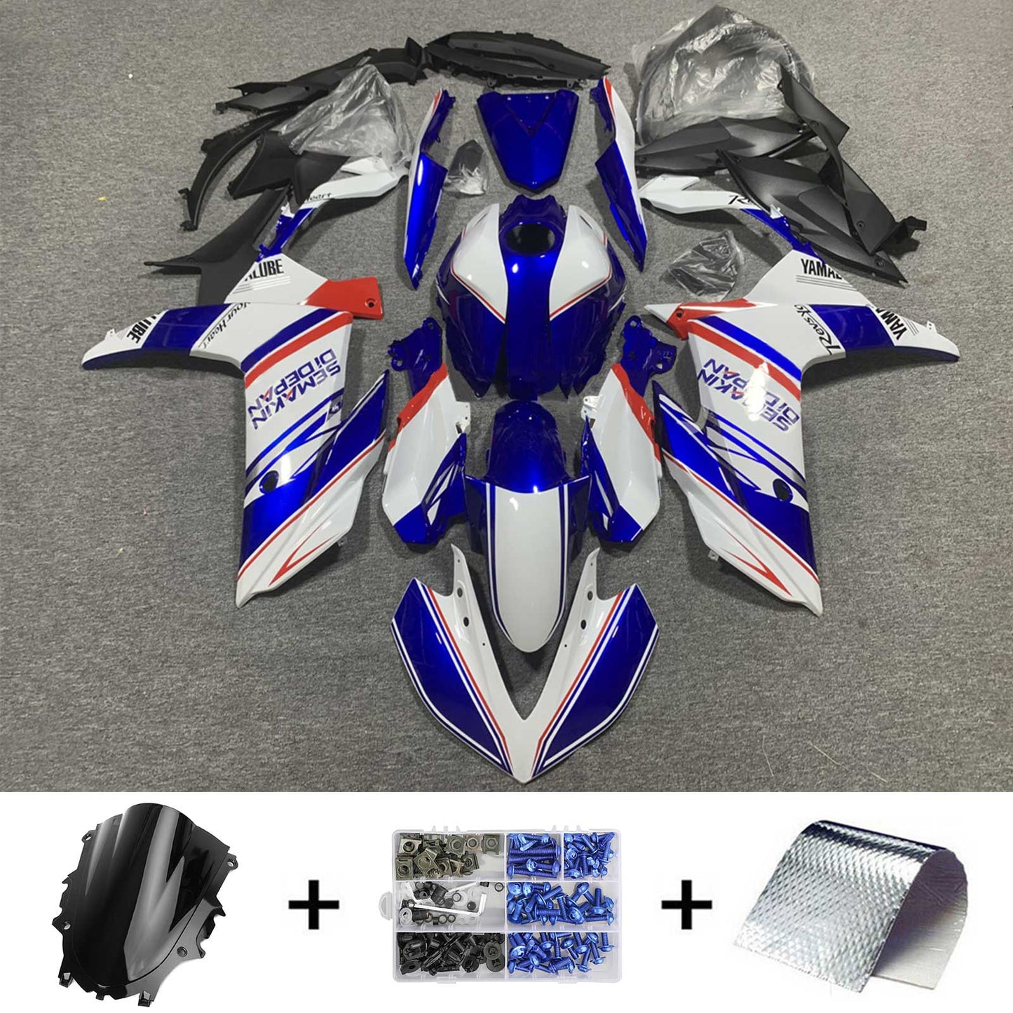 Amotopart Yamaha 2019-2021 YZF R3/YZF R25 Kit di paura blu bianco