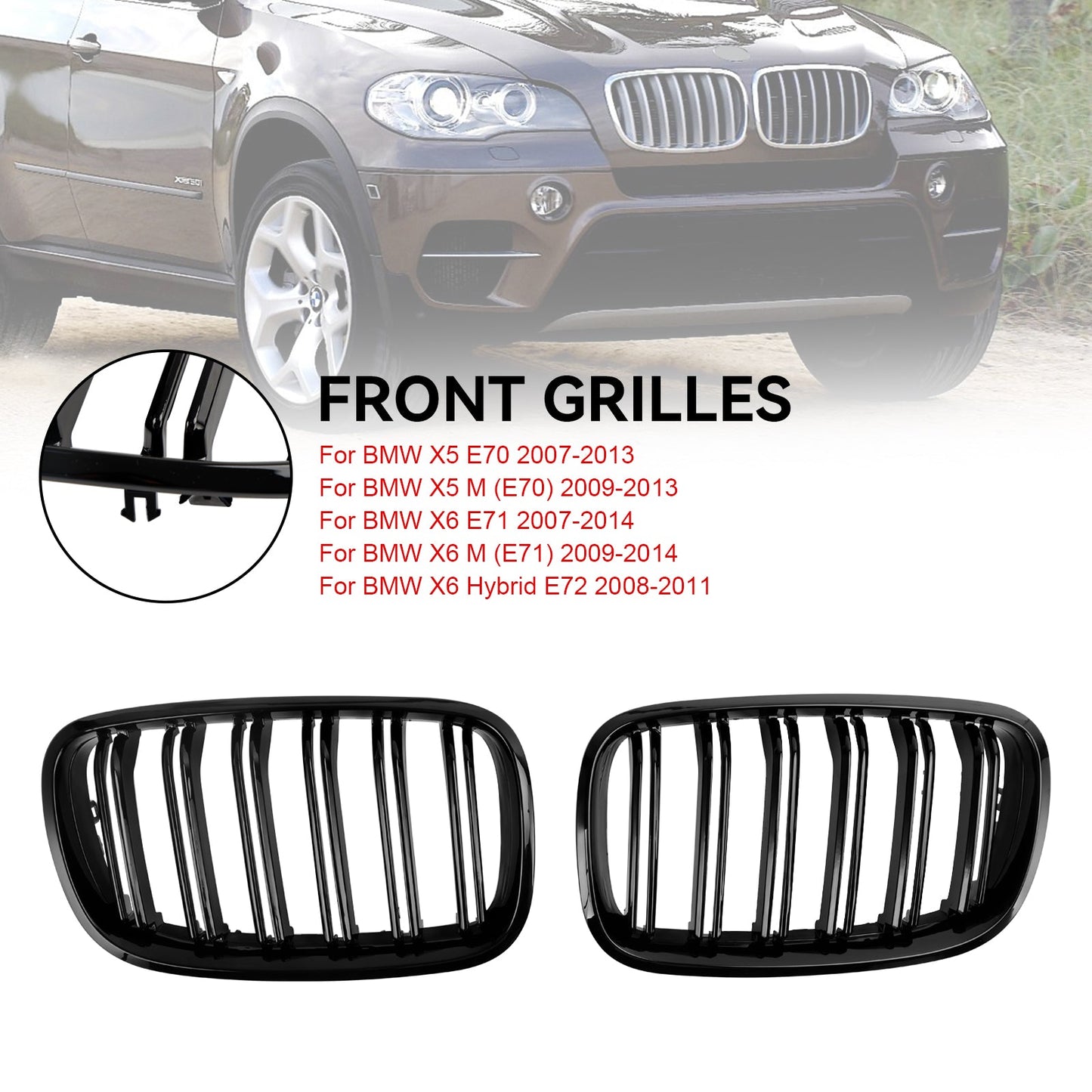 BMW X5 M (E70) 2009-2013 Paraurti anteriore griglia a rene nero lucido