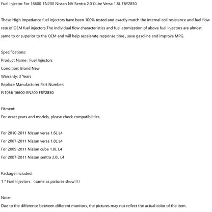 1 pcs Iniettore di Carburante Fit 16600-EN200 Nissan NV Sentra 2.0 Cube Versa 1.8L FBY2850 Generico
