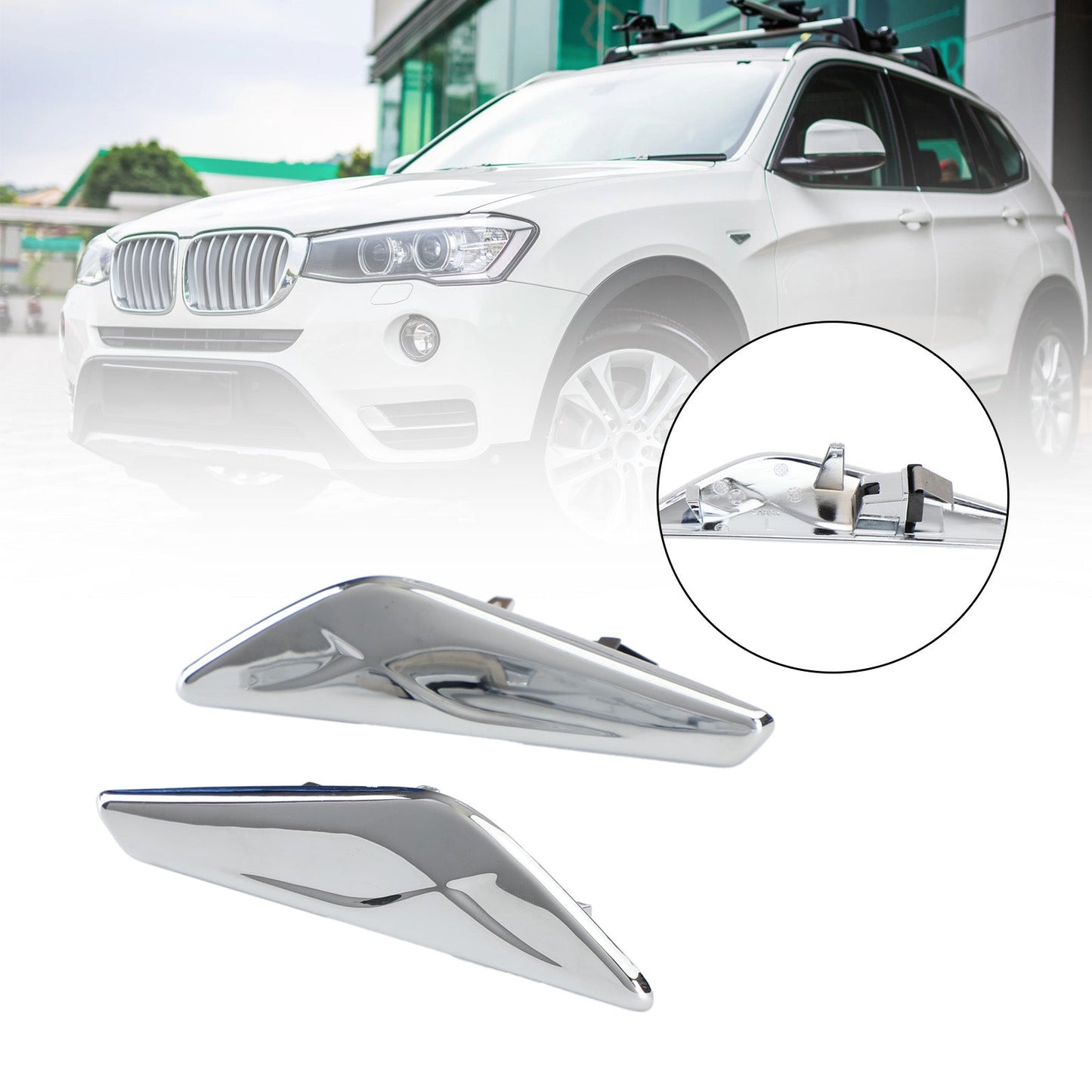 Coppia finiture cromate per parafanghi anteriori 51117338569/570 per BMW F25 F26 X3 generico