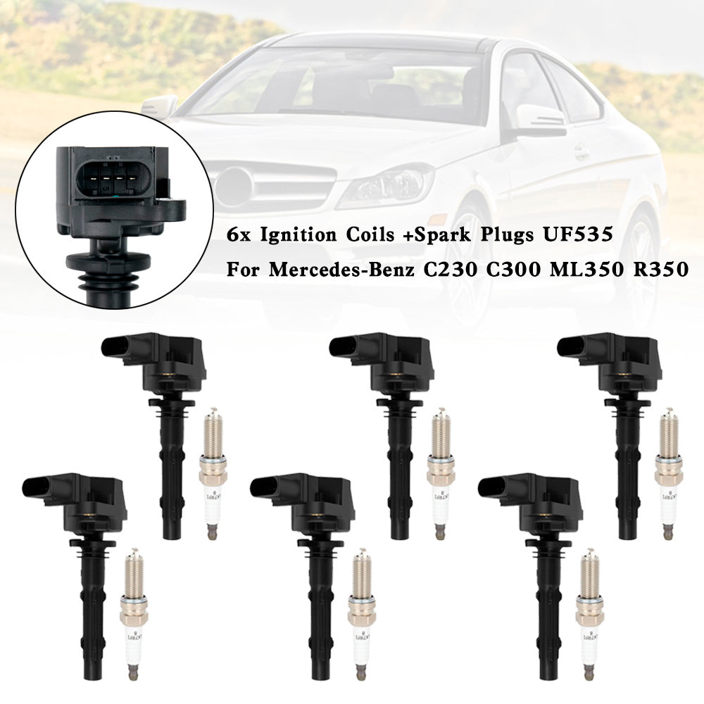 6x bobine di accensione + candele UF535 per Mercedes-Benz C230 C300 ML350 R350