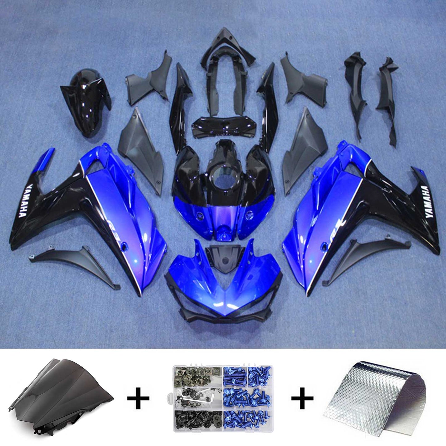 Amotopart Sales Ski Yamaha 2014-2018 YZF R3 e 2015-2017 YZF R25 Black con un kit di rivestimento blu