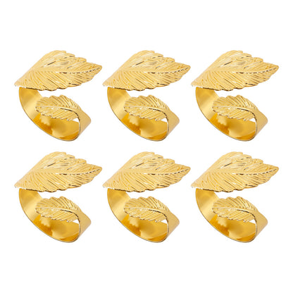 6 portatovaglioli porta tovaglioli a foglia adornati in lega dorata
