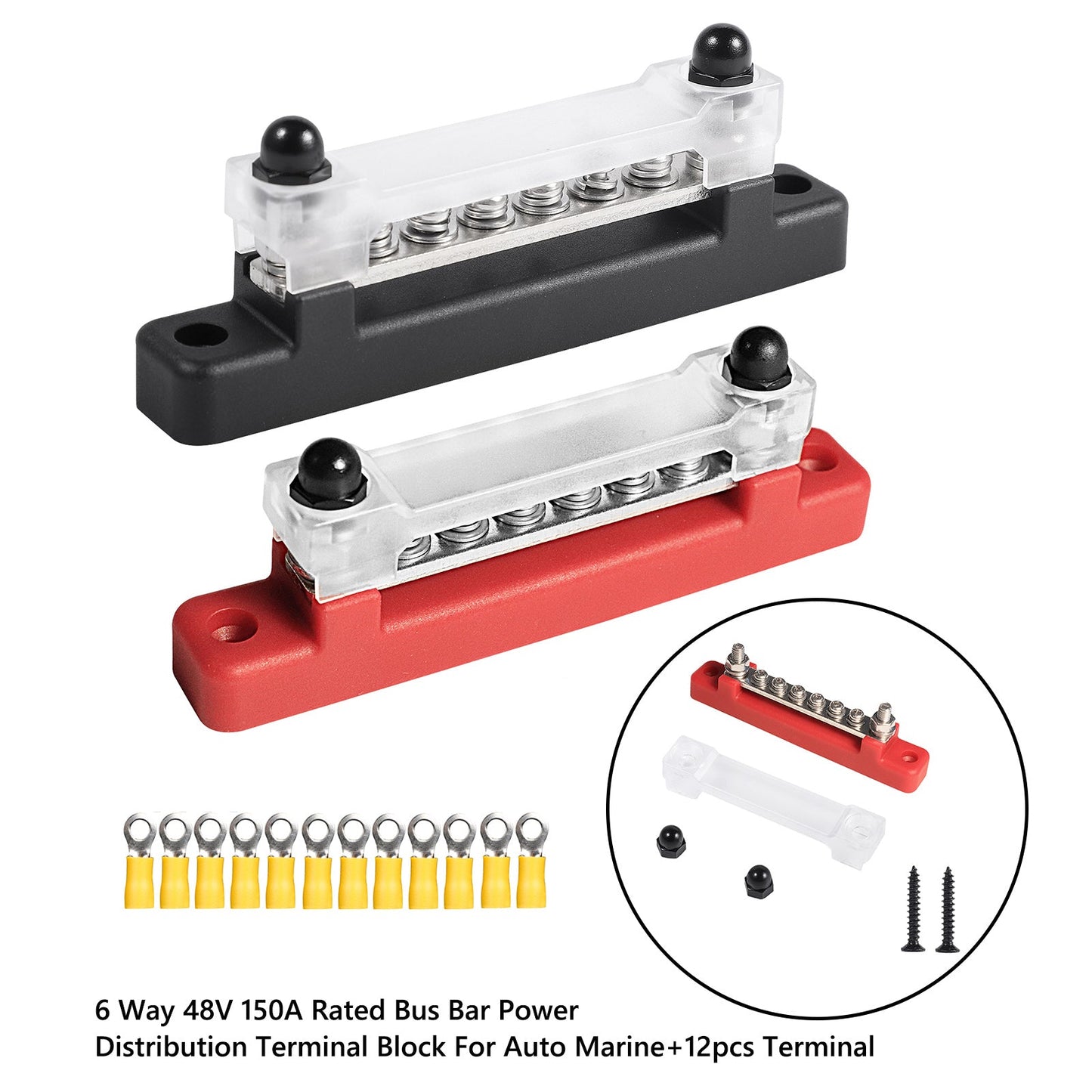 6 Way 150A Morsettiera di distribuzione Car Marine Boat Holder Cover 48V Bus Bar