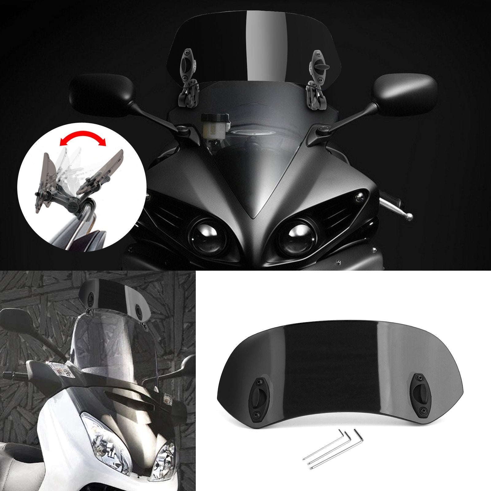 Motorcycle Adjustable Clip On Windshield Extension Spoiler Wind Deflector