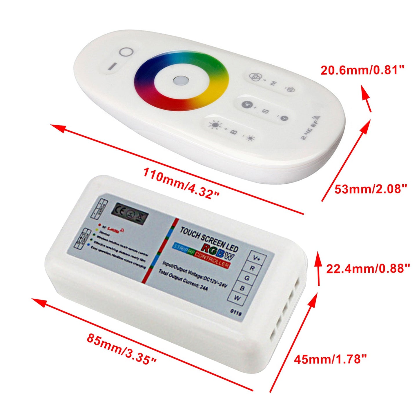 Telecomando 2.4G Touch RF Control per striscia luminosa a LED DC 12-24V RGBW